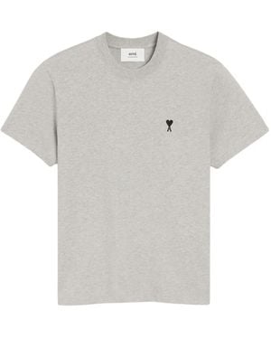 Ami Paris Embroidered-Logo T-Shirt - Grey