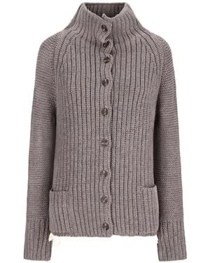 Magda Butrym Ribbed Lace-Trim Cardigan - Grey