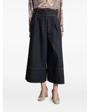 Zimmermann Buckle-Detail Pleated Denim Culottes - Blue