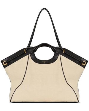 Balmain Große Tasche Aus Glattleder Und Canvas - Natur