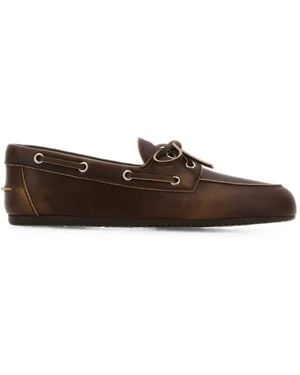 Miu Miu Lace-Up Leather Loafers - Brown
