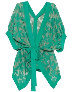 Liviana Conti Floral-Lace Belted Kimono - Green