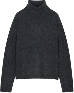Closed Roll-Neck Drop-Shoulder Sweater - Black
