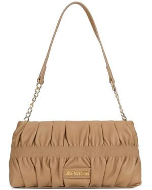 Love Moschino Ruffled Quilted Shoulder Bag - Natural