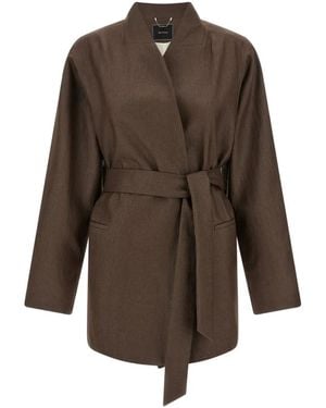 Kiton Belted Shawl-Collar Jacket - Brown