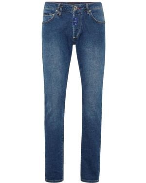 Philipp Plein Logo-Plaque Jeans - Blue