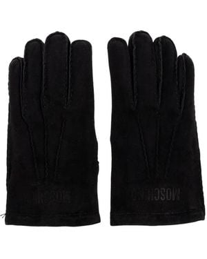 Moschino Logo-detail Suede Gloves - Black