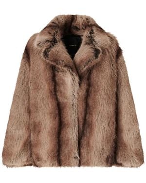 Pinko Faux-Fur Notch-Lapels Coat - Brown