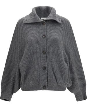 Brunello Cucinelli Cardigan En Maille À Design Côtelé - Gris