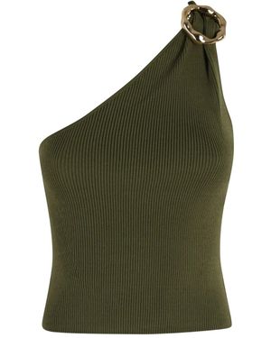 Jonathan Simkhai Geripptes One-Shoulder-Top - Grün