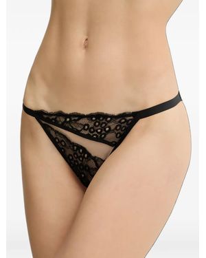 Chantelle Lace-Panelled Thong - Black
