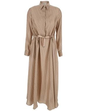 Herno Belt Patterned Midi Shirt Dress - Natural