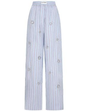 Des Phemmes Crystal-Embellished Striped Pants - Blue