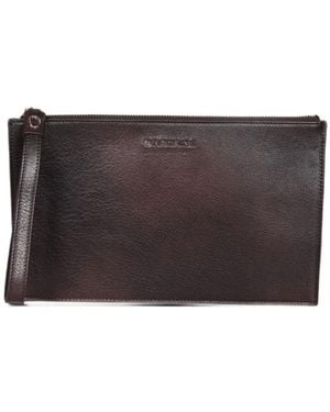 Orciani Logo-Embossed Leather Pouch - Grey