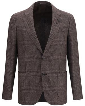 Lardini Single-Breasted Checked Blazer - Brown