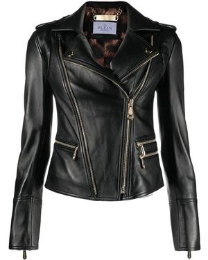 Philipp Plein Leather Biker Jacket - Black