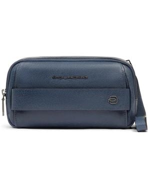 Piquadro Solm Leather Clutch Bag - Blue