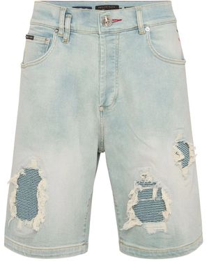 Philipp Plein ダメージ ショートパンツ - ブルー