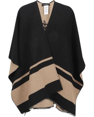 Ralph Lauren Poncho a rayas con flecos - Negro