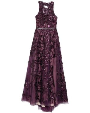 Saiid Kobeisy Embroidered Tulle Long Dress - Purple