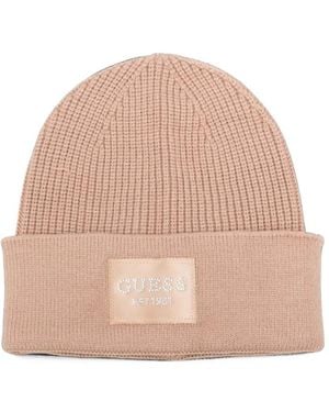 Guess Bonnet Côtelé À Patch Logo - Natural