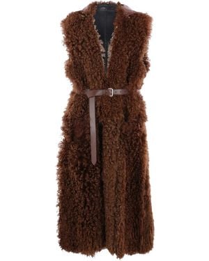 Plan C フーデッド ベルテッドコート - ブラウン