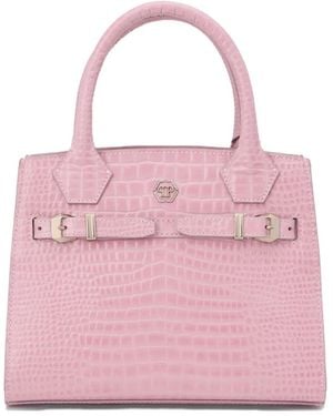 Philipp Plein Small Crocodile-Effect Tote Bag - Pink
