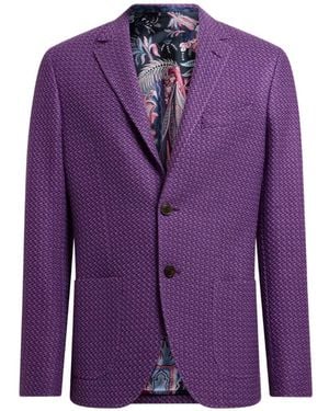 Etro Single-Breasted Micro-Pattern Cotton Blazer - Purple