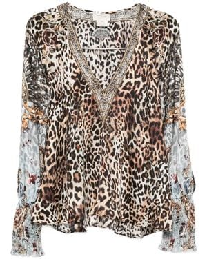 CAMILLA Leopard-Print Crystal-Embellished Blouse - White