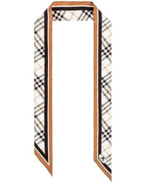 Burberry Skinny Check Knight Stamp Silk Scarf - White