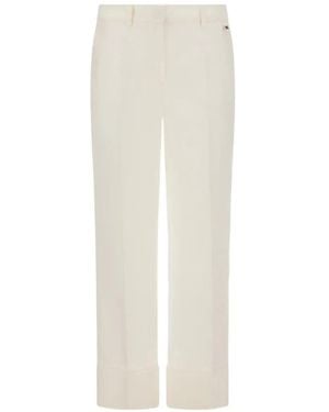Herno Lightweight Linen Cigarette Trousers With Turn-Ups And Metal Logo Plate - White