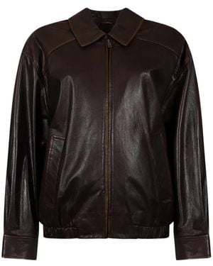 Weekend by Maxmara Zip-Up Leather Jacket - Black