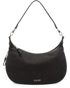 Liu Jo Logo-Plaque Crocodile-Effect-Panel Shoulder Bag - Black
