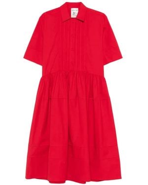 Semicouture Pleated Half-Button Dress - Red