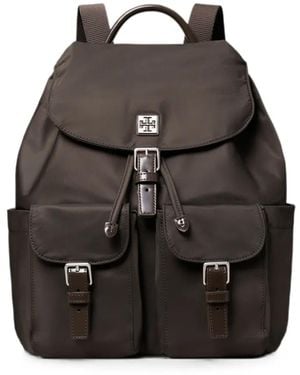 Tory Burch Virginia Buckle-Detail Logo-Plaque Backpack - Black
