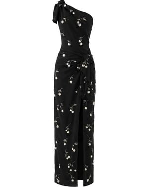Monse Cherry-Embroidered One-Shoulder Maxi Dress - Black