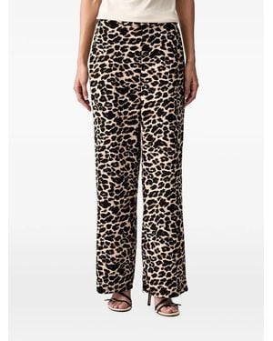 Morgan Leopard-Print Wide-Leg Pants - Natural