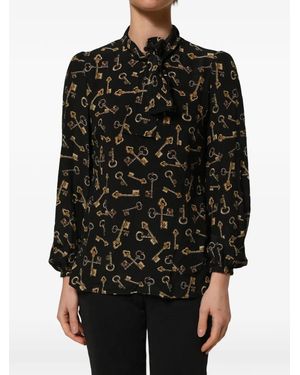 Dolce & Gabbana Keys-Print Pussy-Bow Blouse - Black