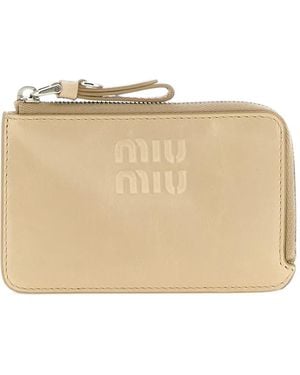 Miu Miu Leather Card Holder - Natural
