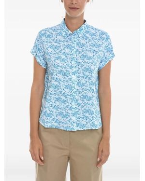 Samsøe & Samsøe Majan Floral-Print Short-Sleeve Shirt - Blue