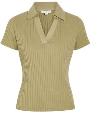 Vince Ribbed V-Neck Top - Green