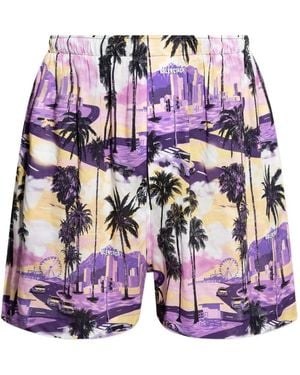 Balenciaga Pantalones Cortos Con Motivo De Palmeras - Morado