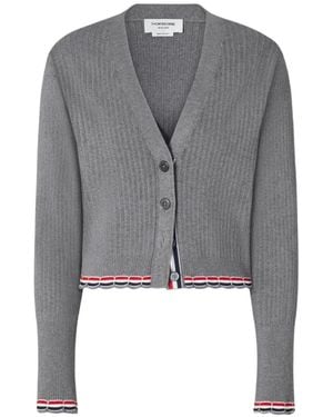 Thom Browne Pointelle Rib-Stitch Cardigan - Grey