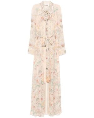 Zimmermann Robe Longue À Fleurs - Blanc