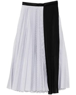 Sacai Striped Pleated Midi Skirt - Black