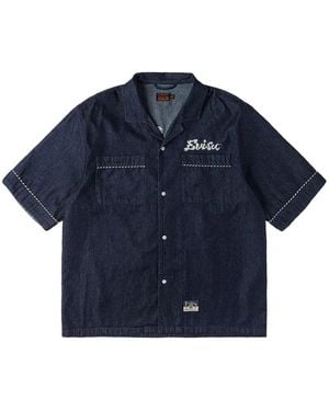 Evisu Logo-Embroidered Short-Sleeve Shirt - Blue