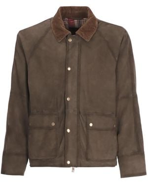 The Jack Leathers Norfolk Corduroy-Collar Suede Jacket - Brown