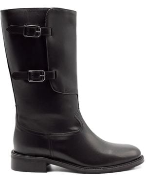 Julie Dee Buckle-Strap Biker Boots - Black