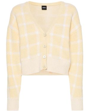 BOSS Tartan Knitted Cardigan - Natural