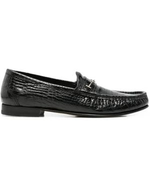 Tom Ford Crocodile-Effect T-Bar Loafers - Black